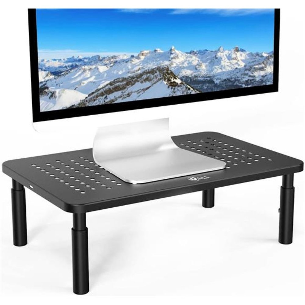 Adjustable Laptop Stand Riser, Desk Monitor Stand Underneath Storage, Black